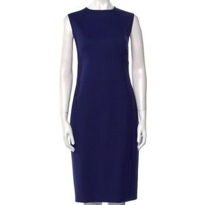 Max Mara Crew Neck Blue Midi Length Elegant Blue Sleeveless Dress - Size S
